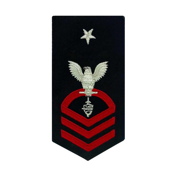 Navy E8 FEMALE Rating Badge: CWT Cyber Warfare Technician - seaworthy red on blue Fashion